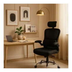 Sedia da Ufficio Ergonomica Nero in Rete con Braccioli e Poggiatesta