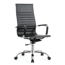 Sedia da Ufficio in PVC Nero Regolabile Oscillante Moderna Schienale Alto