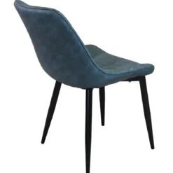 Sedia Imbottita Sala da Pranzo Seduta Ecopelle Blu Moderna Gambe Nere