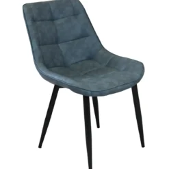 Sedia Imbottita Sala da Pranzo Seduta Ecopelle Blu Moderna Gambe Nere