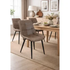 Sedia Imbottita Sala da Pranzo in Ecopelle Marrone Moderna Gambe Nere
