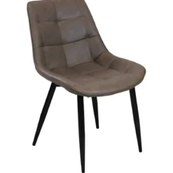 Sedia Imbottita Sala da Pranzo in Ecopelle Marrone Moderna Gambe Nere