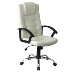 Sedia Ufficio con Ruote Beige Imbottita Braccioli Scrivania Poltrona Ergonomica