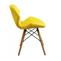4 Sedie da Pranzo Giallo con Gambe in Legno seduta in PU