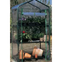 Serra Giardino 3 Ripiani con Ruote Copertura PVC Riparo Piante Inverno Terrazzo