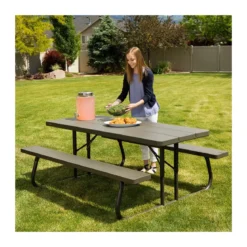 Set Birreria Richiudibile in Resina Tavolo 2 Panche Giardino Esterno Pieghevole