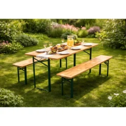 Set Birreria Tavolo 70x220 da Esterno in Legno con 2 Panche Pieghevole