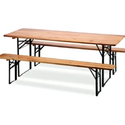 Set Birreria Tavolo 70x220 da Esterno in Legno con 2 Panche Pieghevole