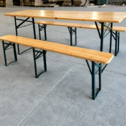 Set Birreria 220x70 in Legno Richiudibile con Tavolo 2 Panche Arredo Giardino