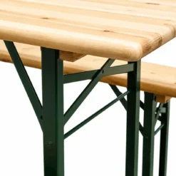 Set Birreria 220x80 in Legno Richiudibile con Tavolo 2 Panche a 3 Gambe