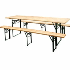 Set Birreria 220x80 in Legno Richiudibile con Tavolo 2 Panche a 3 Gambe