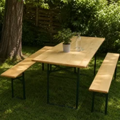 Set Birreria 220x80 in Legno Tavolo 2 Panche Gambe Richiudibili da Sagre Feste