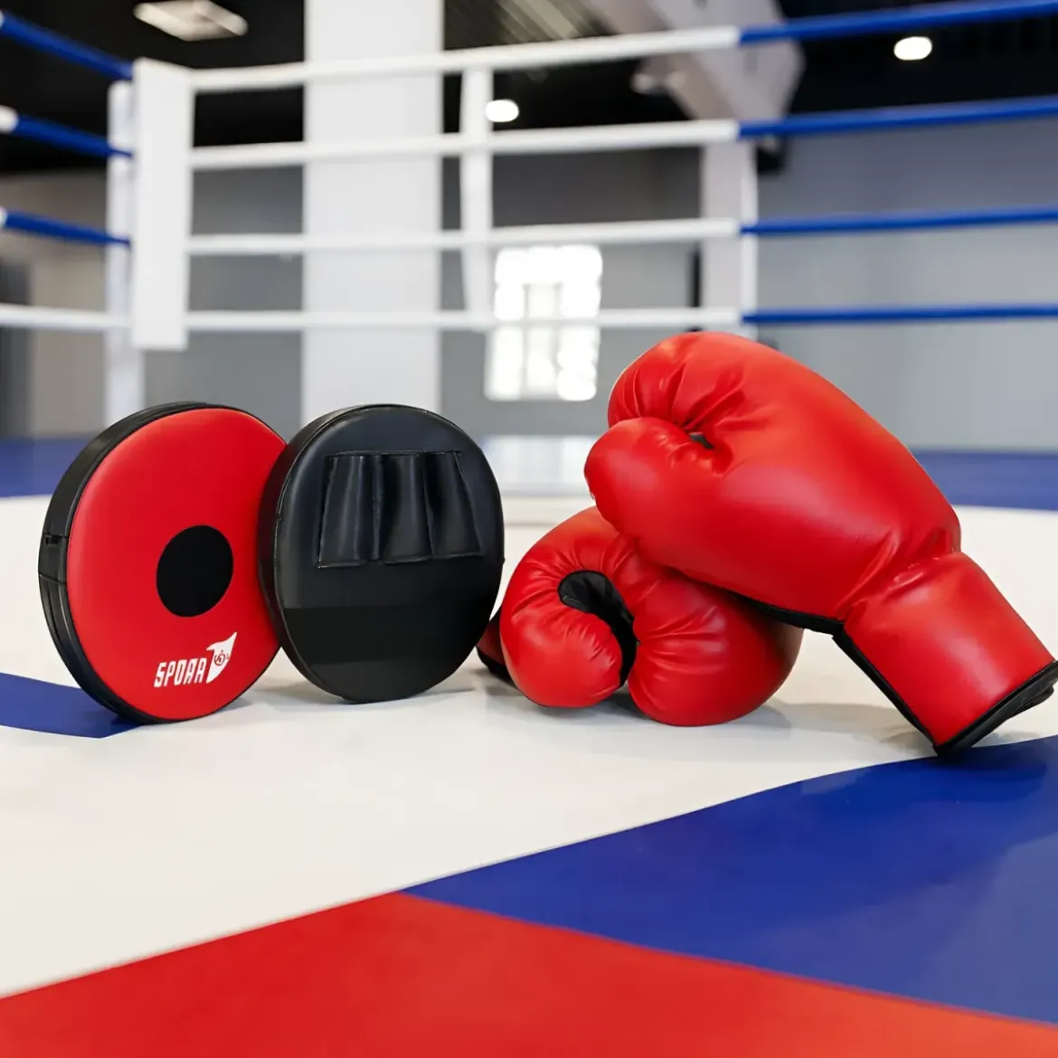 Set Boxe Guantoni 6 oz con Paracolpi 45 mm per Allenamento Rosso