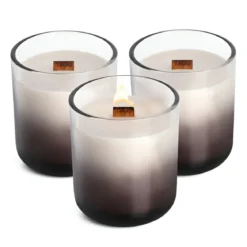 Set 3 Candele TAGU Effetto Camino in Vetro Nero con Stoppino in Legno