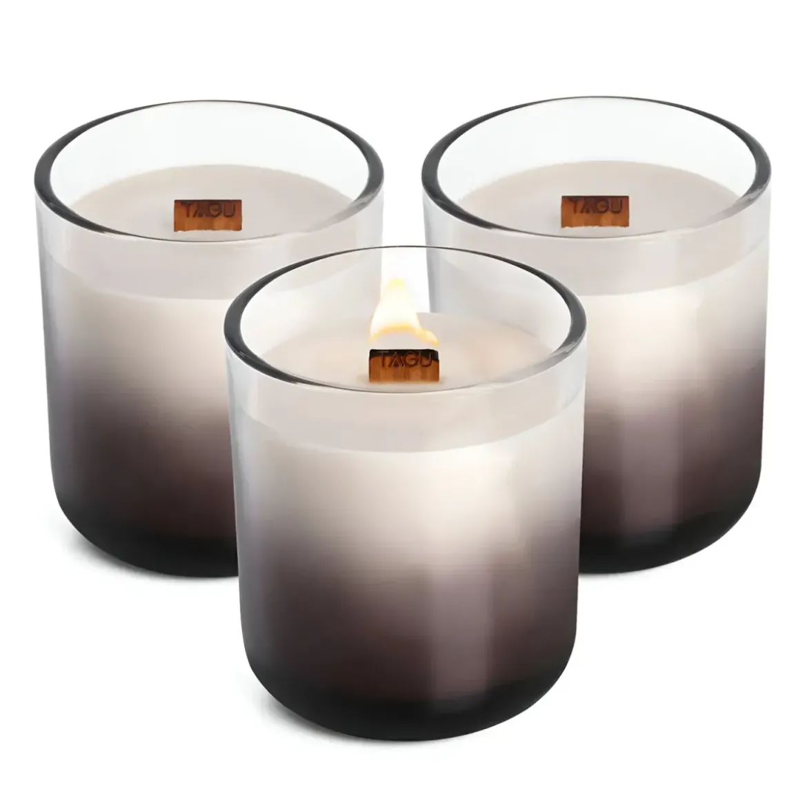 Set 3 Candele TAGU Effetto Camino in Vetro Nero con Stoppino in Legno