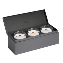 Set 3 Candele TAGU Effetto Camino in Vetro Nero con Stoppino in Legno