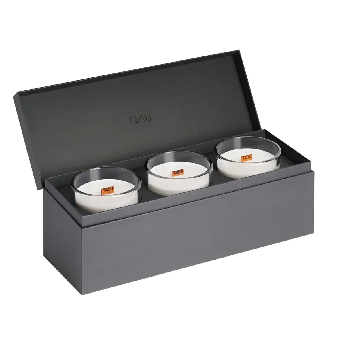 Set 3 Candele TAGU Effetto Camino in Vetro Nero con Stoppino in Legno