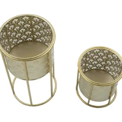 Set 2 Colonne Portavaso da Pavimento in Metallo Oro da Interno Moderno