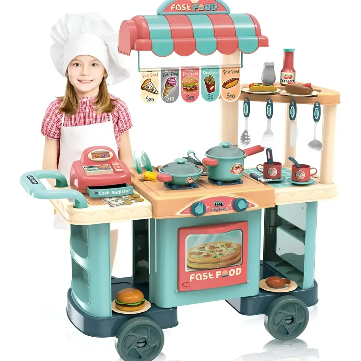 Set Cucina Giocattolo Fast Food per Bambini Completa con Accessori
