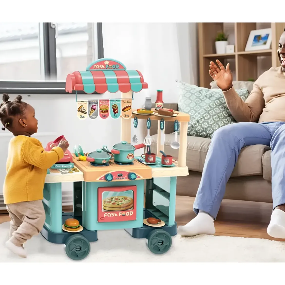 Set Cucina Giocattolo Fast Food per Bambini Completa con Accessori