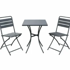Set da Pranzo Tavolo con 2 Sedie Pieghevoli Acciaio da Giardino Esterno Balcone