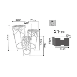 Set di 3 Fioriere per Piante con Bianco in Metallo Antico
