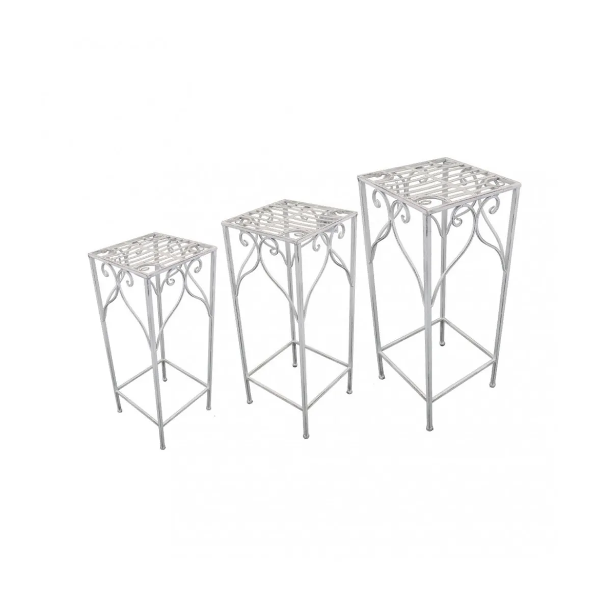 Set di 3 Fioriere per Piante Rettangolari Bianco in Metallo Antico