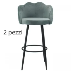 Set di 2 Sgabelli Rivestiti in Velluto a Conchiglia Sedie da Bar Grigi