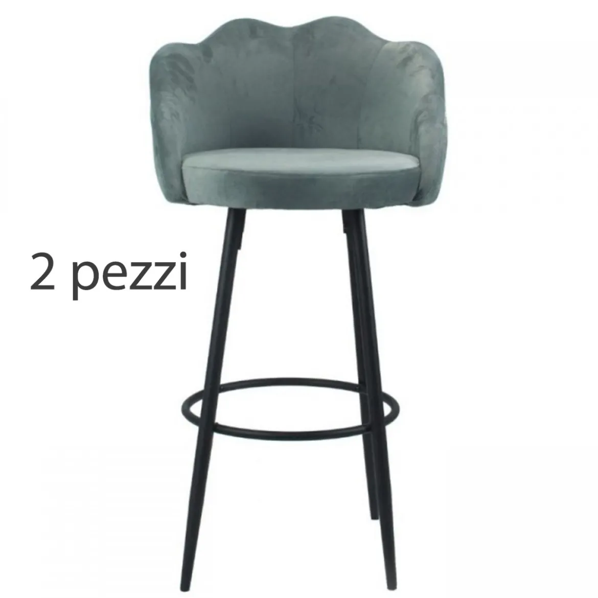Set di 2 Sgabelli Rivestiti in Velluto a Conchiglia Sedie da Bar Grigi