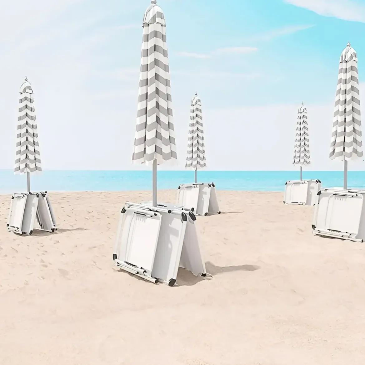 Set 2 Lettini Prendisole da Giardino Mare Pieghevoli Alluminio Bianco