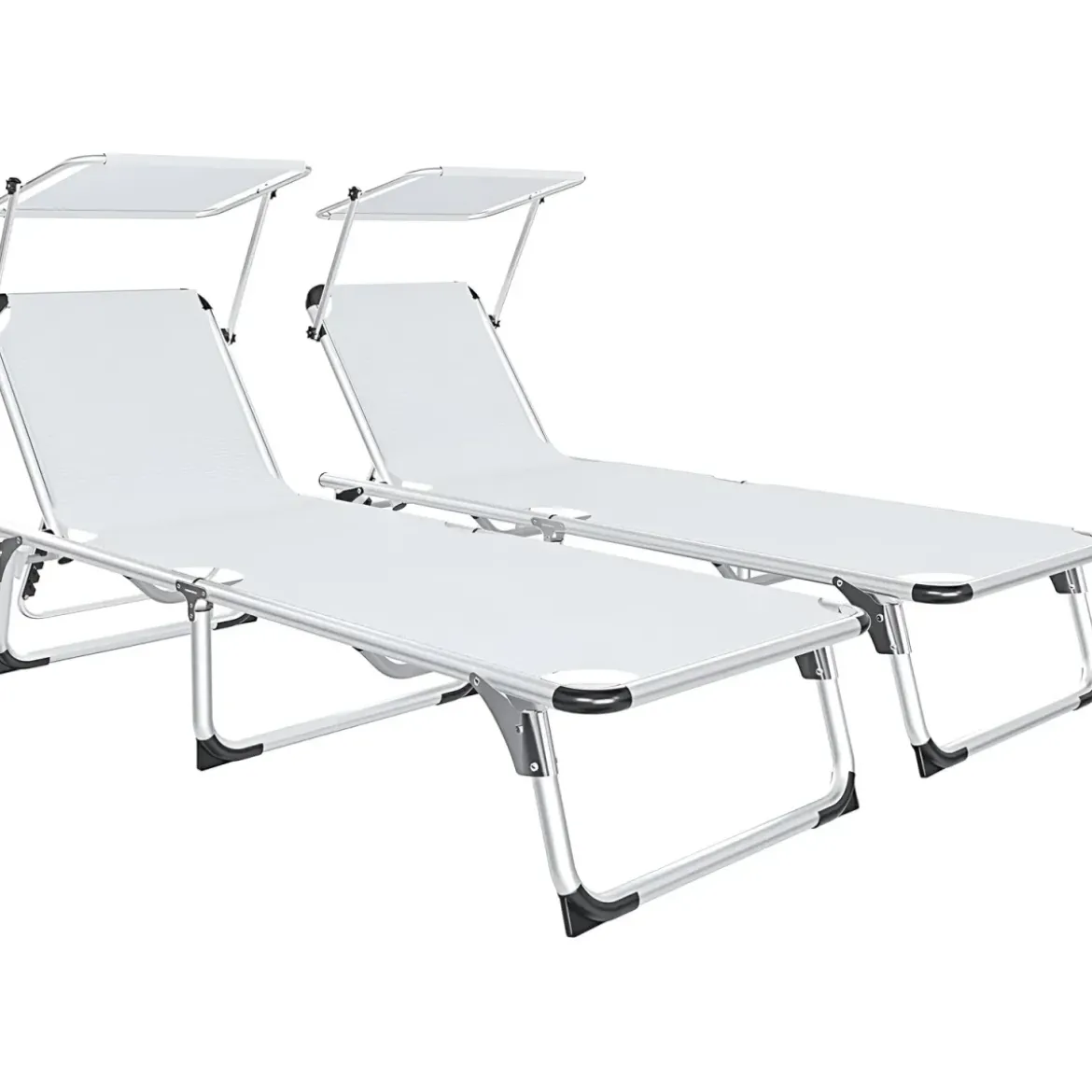 Set 2 Lettini Prendisole da Giardino Mare Pieghevoli Alluminio Bianco