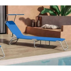 Set 2 Lettini Prendisole da Giardino Mare Pieghevoli in Alluminio Blu