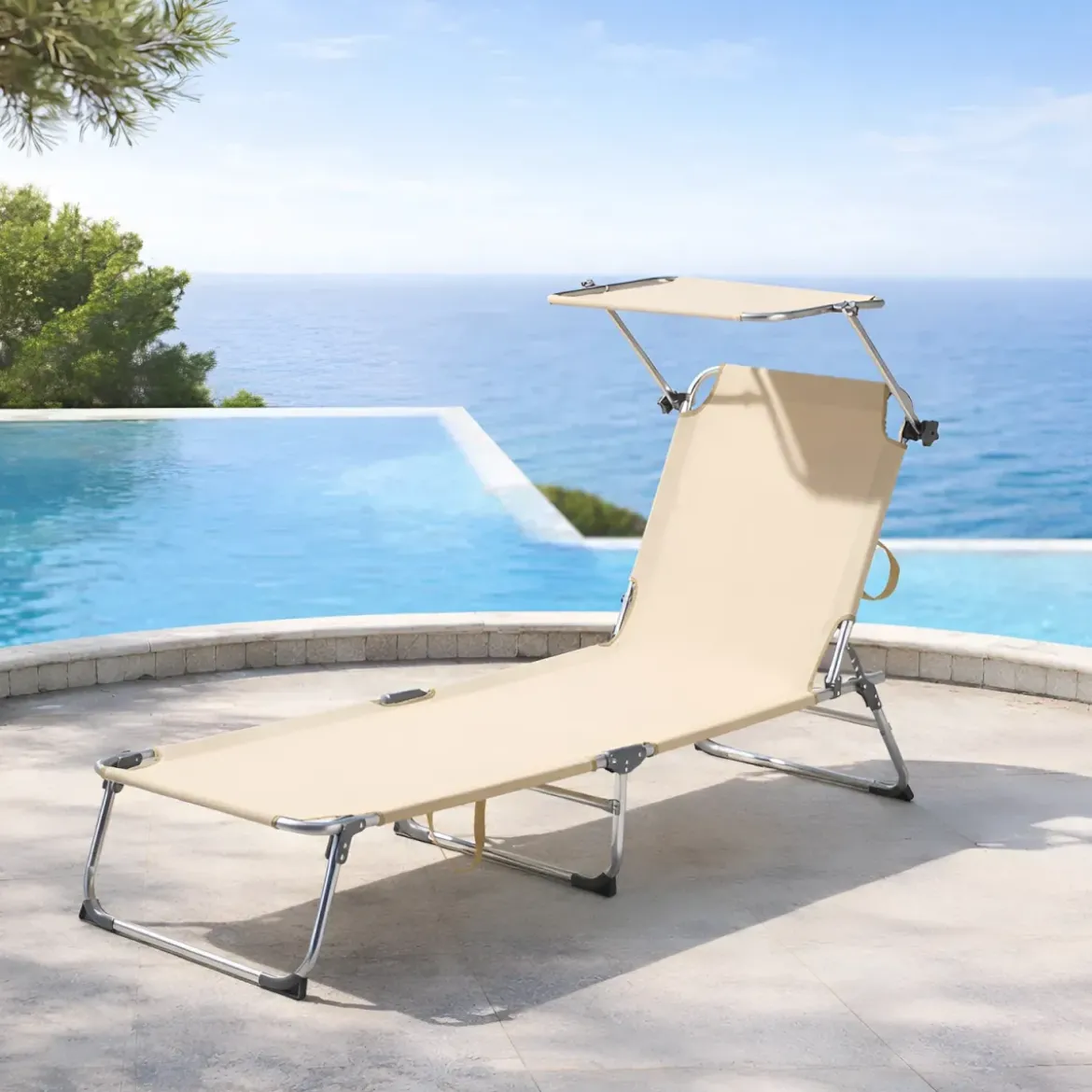 Set 2 Lettini Prendisole da Giardino Mare Pieghevoli Alluminio Beige