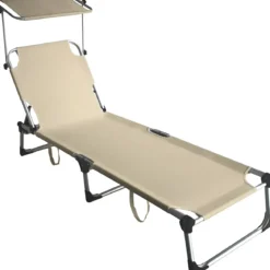 Set 2 Lettini Prendisole da Giardino Mare Pieghevoli Alluminio Beige