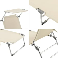 Set 2 Lettini Prendisole da Giardino Mare Pieghevoli Alluminio Beige