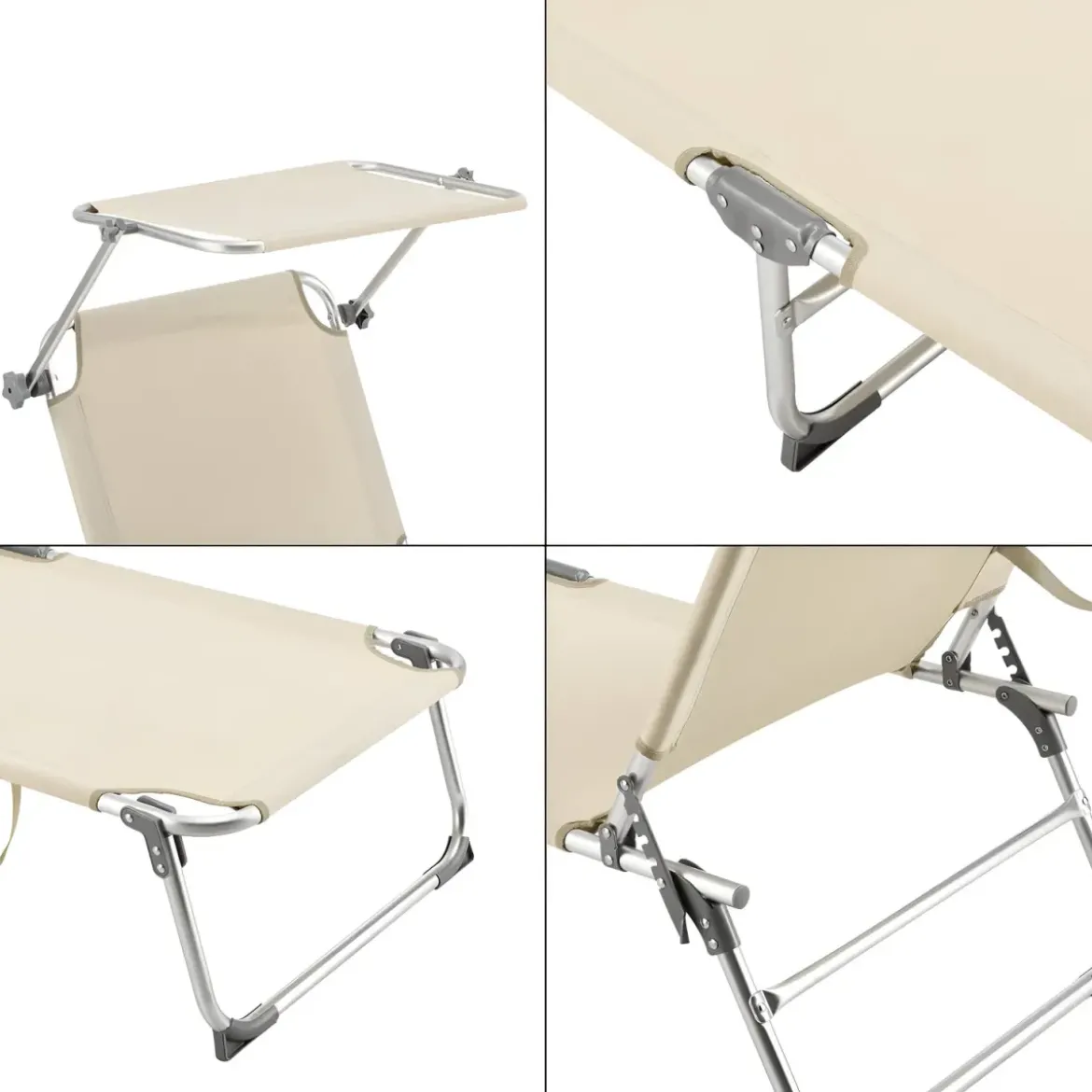 Set 2 Lettini Prendisole da Giardino Mare Pieghevoli Alluminio Beige