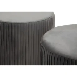 Set Panca Contenitore con 2 Pouf in Velluto Grigio Oro Camera Salotto