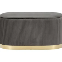 Set Panca Contenitore con 2 Pouf in Velluto Grigio Oro Camera Salotto