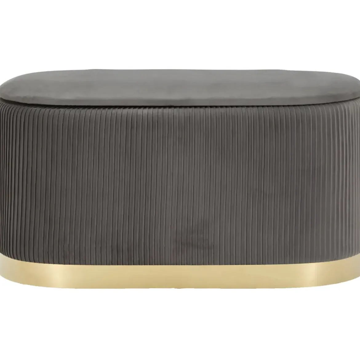 Set Panca Contenitore con 2 Pouf in Velluto Grigio Oro Camera Salotto