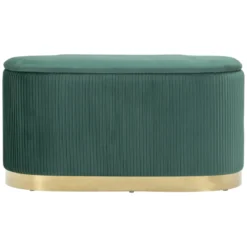 Set Panca Contenitore con 2 Pouf in Velluto Verde Oro Camera Salotto