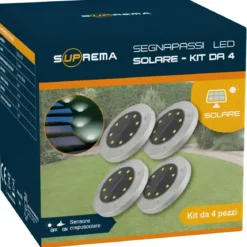 Set 4 Pezzi Luce Solare Segnapasso con Sensore Crepuscolare 8 LED