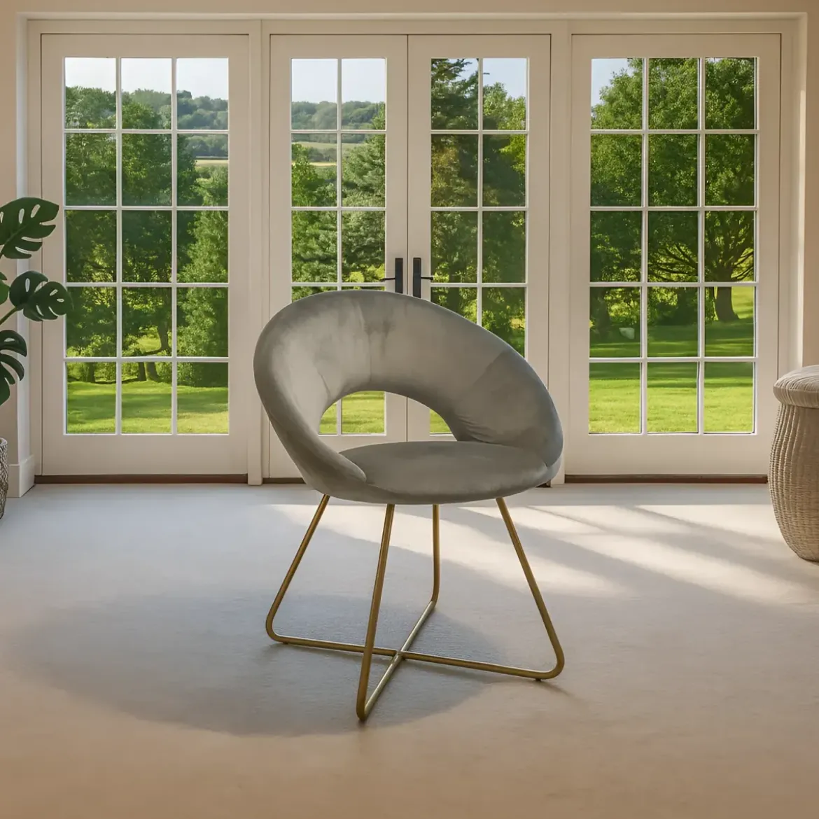Set 2 Poltrone da Interno in Velluto Grigio con Gambe in Metallo Dorato