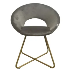 Set 2 Poltrone da Interno in Velluto Grigio con Gambe in Metallo Dorato