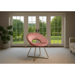 Set 2 Poltrone da Interno in Velluto Rosa con Gambe in Metallo Dorato
