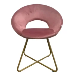 Set 2 Poltrone da Interno in Velluto Rosa con Gambe in Metallo Dorato