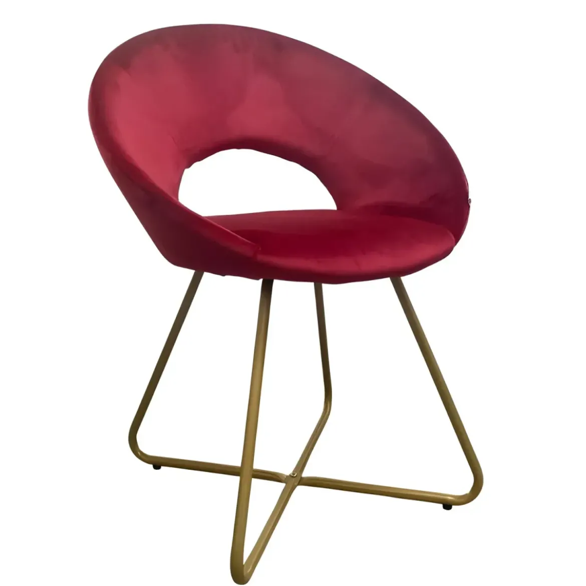 Set 2 Poltrone da Interno in Velluto Rosso con Gambe in Metallo Dorato