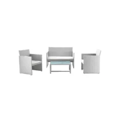 Set Polyrattan Bianco Divano 2 Sedie Tavolo Esterno Giardino Rattan Sintetico