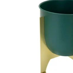 Set 2 Portavasi Bassi in Metallo Verde Oro 25-19 cm Portapiante