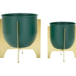 Set 2 Portavasi Bassi in Metallo Verde Oro 25-19 cm Portapiante