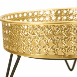 Set 2 Portavasi Bassi Metallo Intrecciato Oro Nero con Vasi Rimovibili